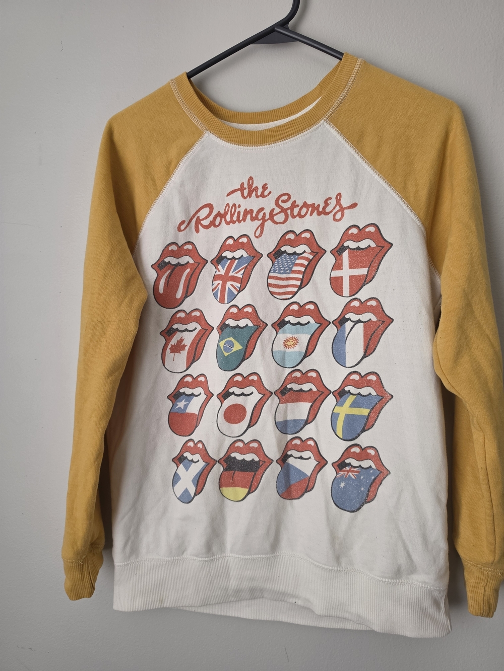 American Eagle Outfitters Yellow and White Rolling Stones Graphic Sweatshirt